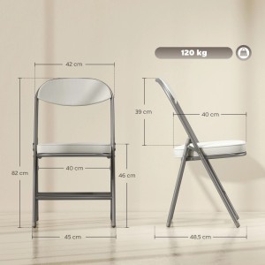 HOMCOM Klappstuhl, cremeweiß, mit Maßangaben. Esszimmerstuhl aus Stahl und Polyester.