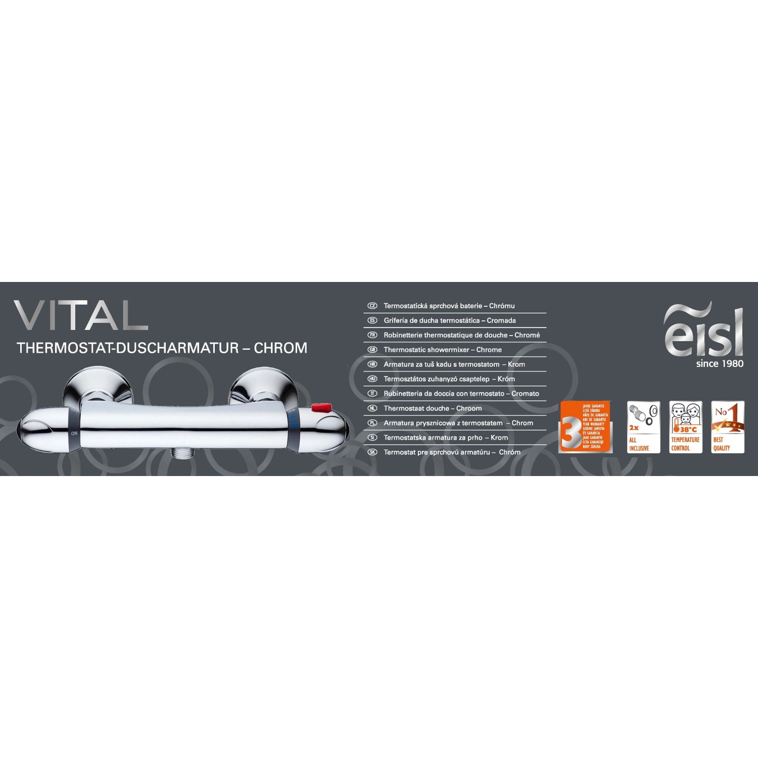 Eisl VITAL Thermostat-Duscharmatur in Chrom für komfortable Temperaturregelung.