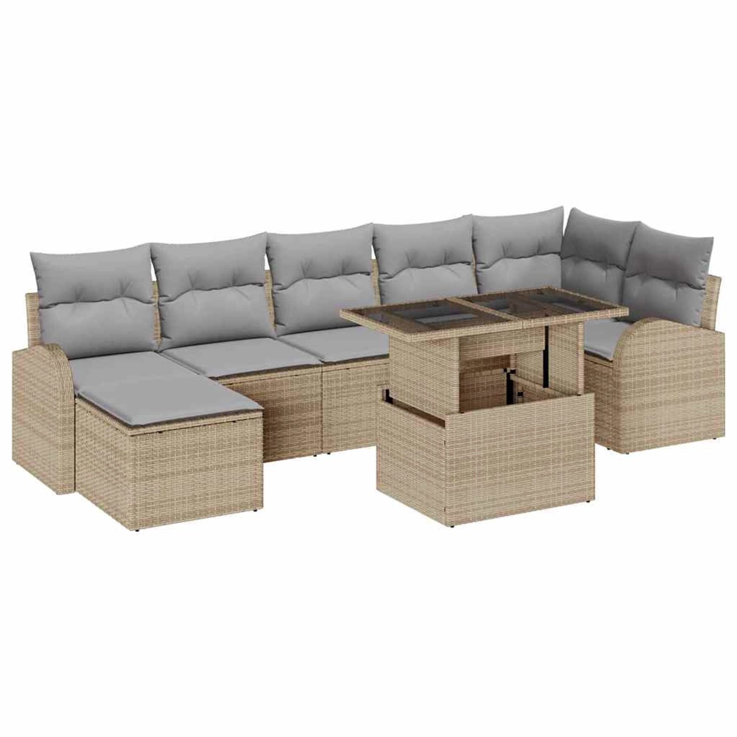 vidaXL Garten-Sofa-Set mit Speicher 8-Tlg Beige Poly Rattan 3357423 günstig online kaufen