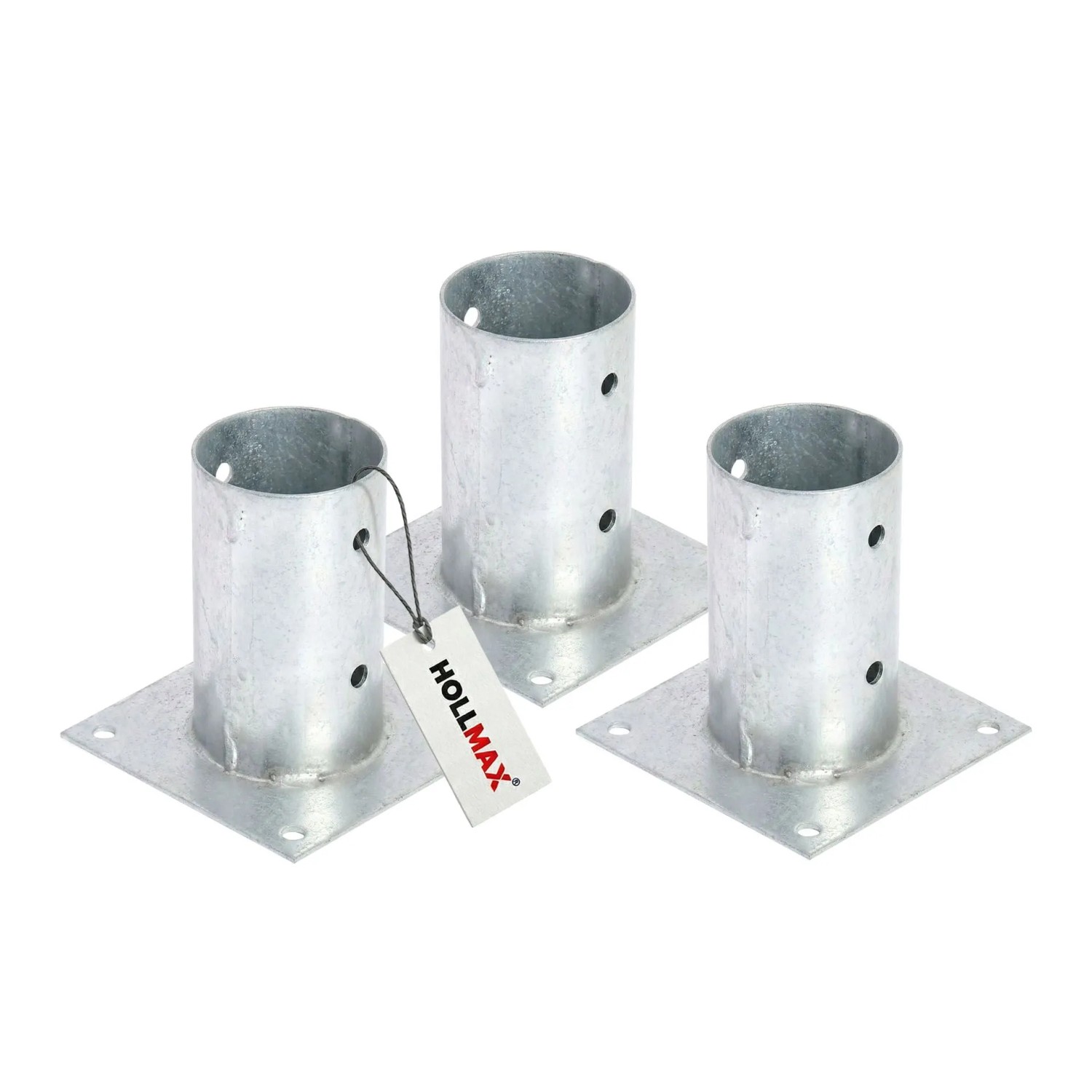 HOLLMAX 3 Stk. Aufschraubhülse/Pfostenträger 80 mm Verzinkt Silber für Rundholzpfosten