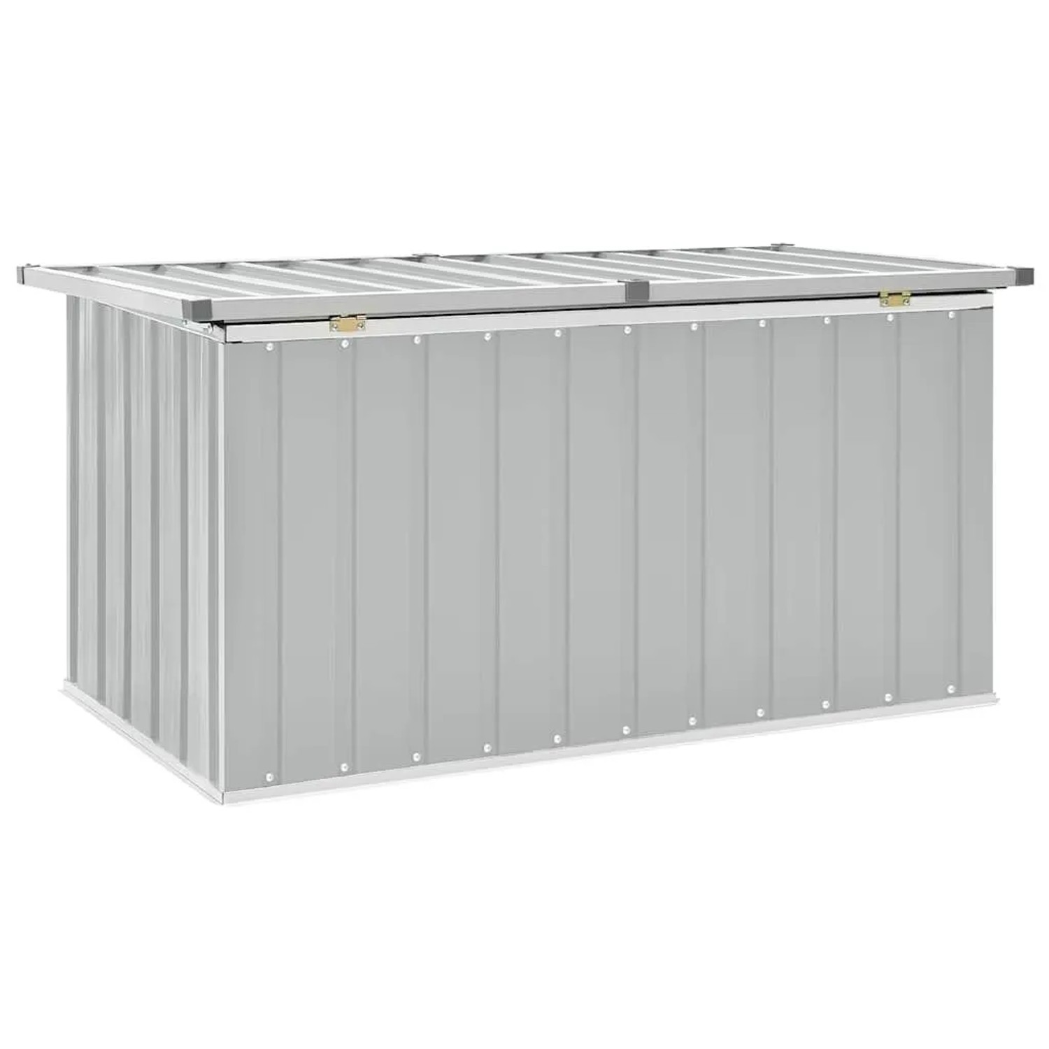 Graue furnicato Gartenbox (129x67x65 cm) aus verzinktem Stahl, ideal zur Aufbewahrung von Gartenutensilien.