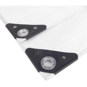 Weiße Noor Abdeckplane Super, 2x2m, mit verstärkten Ecken und Ösen.