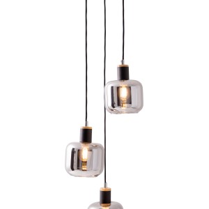 Näve Pendelleuchte Fumoso, 3-flammig, mit getönten Glas-Lampenschirmen und schwarzen Akzenten.