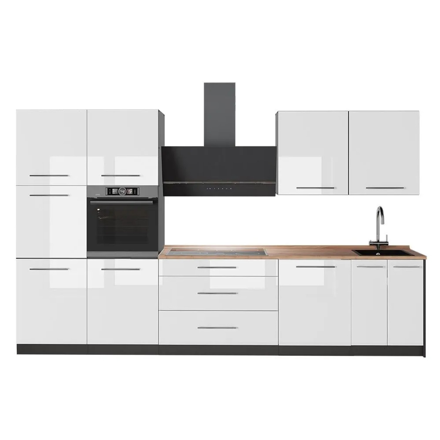 Vicco Küchenzeile Fame-Line Weiß Hochglanz/Anthrazit 340 x 207 AP Eiche Art Nr 64577