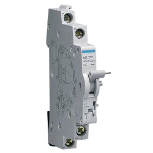 Hager Signalkontakt mit Schließer/Öffner für Leitungsschutzschalter, seitliche Ansicht.