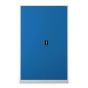 Jan Nowak Metall-Büroschrank JAN II, 185 cm hoch, blau-grau, abschließbar.