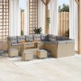 Beiges 14-tlg. vidaXL Garten-Sofa-Set aus Poly Rattan mit Tisch und Hockern.