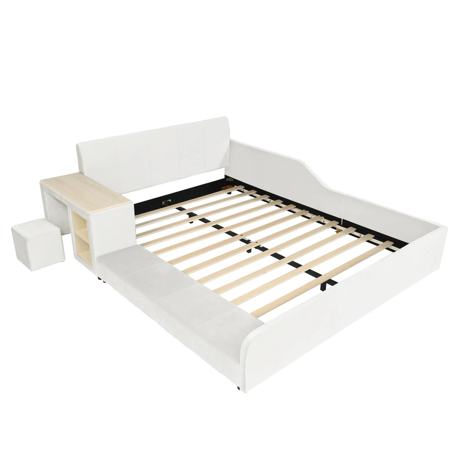 okwish Polsterbett 140x200cm mit Schreibtisch Hocker und Ablage Weiß ohne Matratze