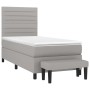 Helles Boxspringbett 90x200 cm mit Matratze und Bank, Stoffbezug