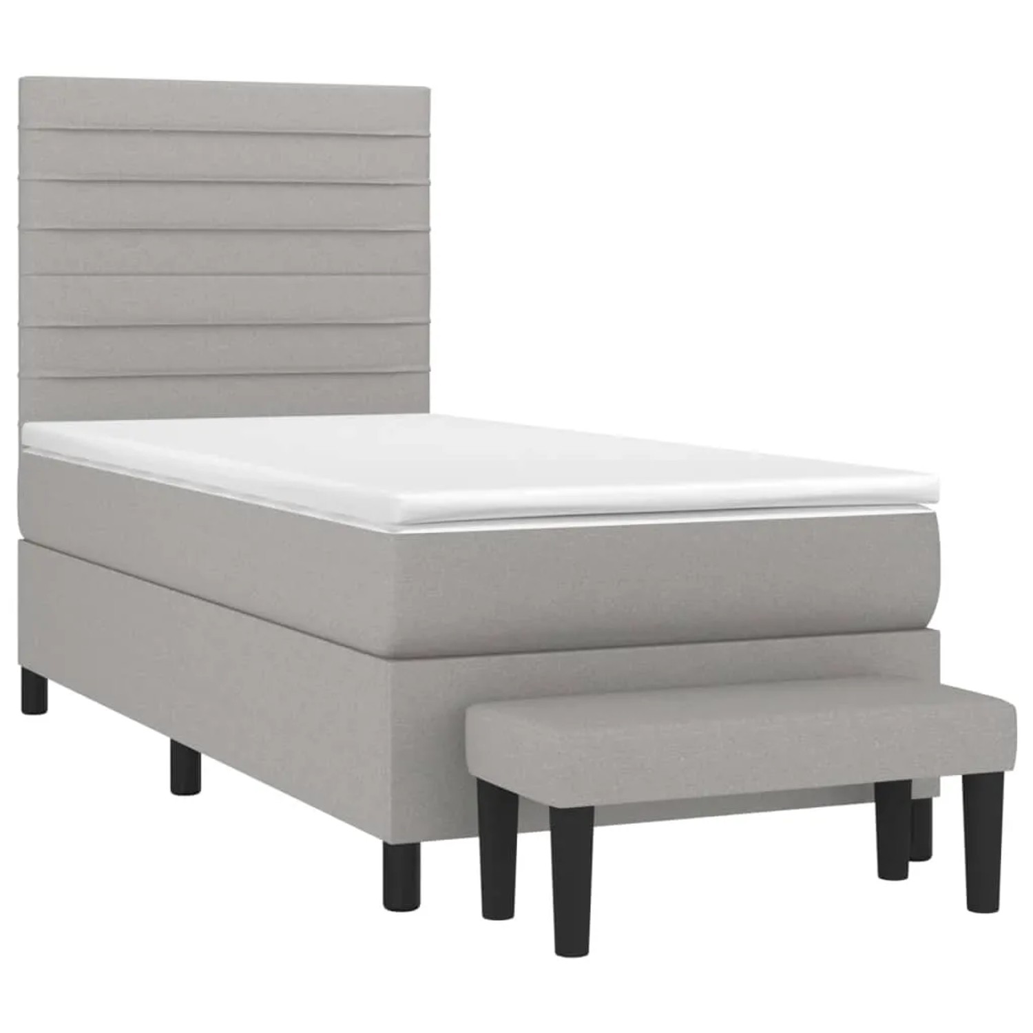 Helles Boxspringbett 90x200 cm mit Matratze und Bank, Stoffbezug
