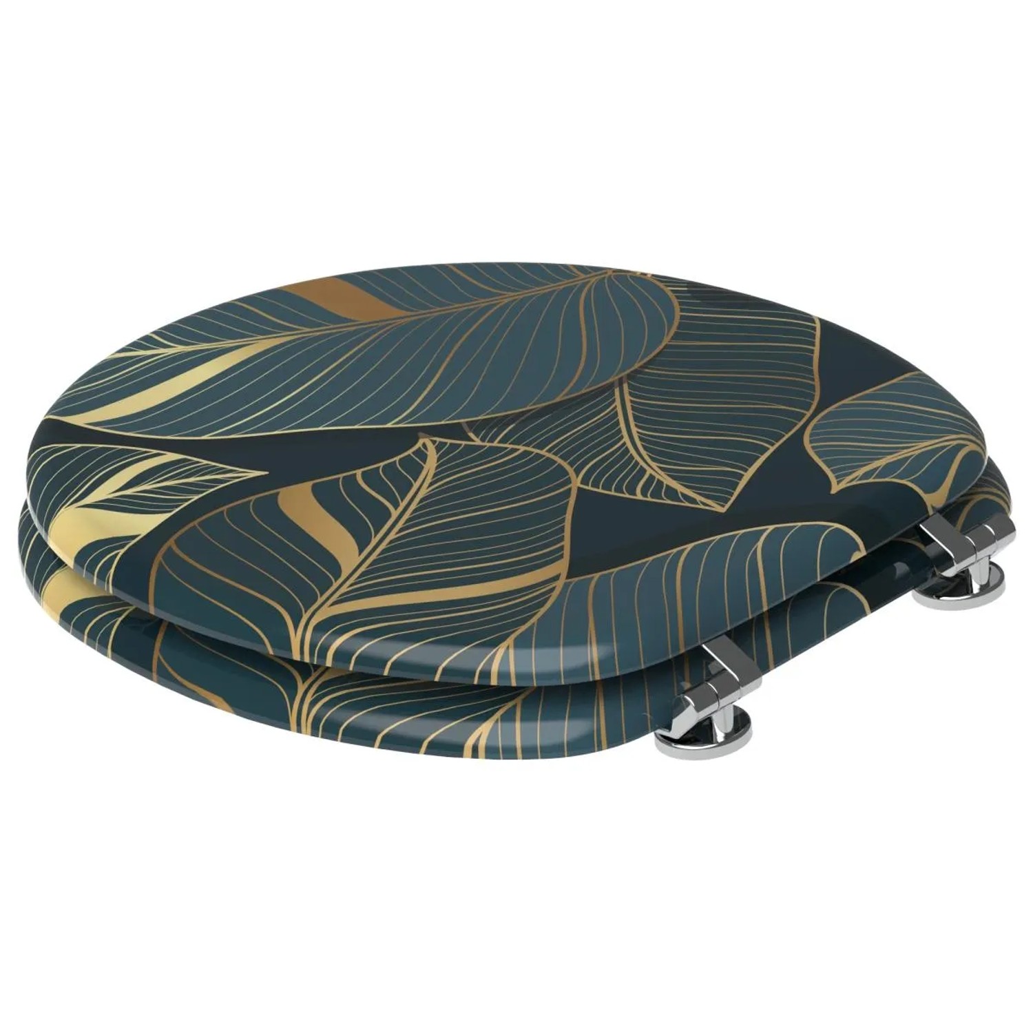 SANILO WC-Sitz mit Monstera-Muster, Toilettendeckel aus Holz.
