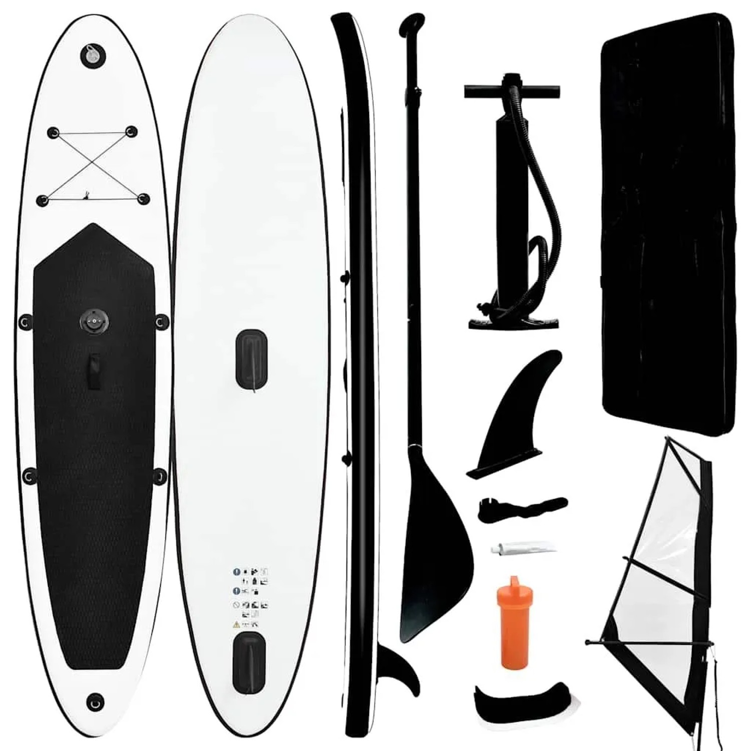 vidaXL Aufblasbares SUP-Board mit Segel Set Schwarz und Weiß 92736
