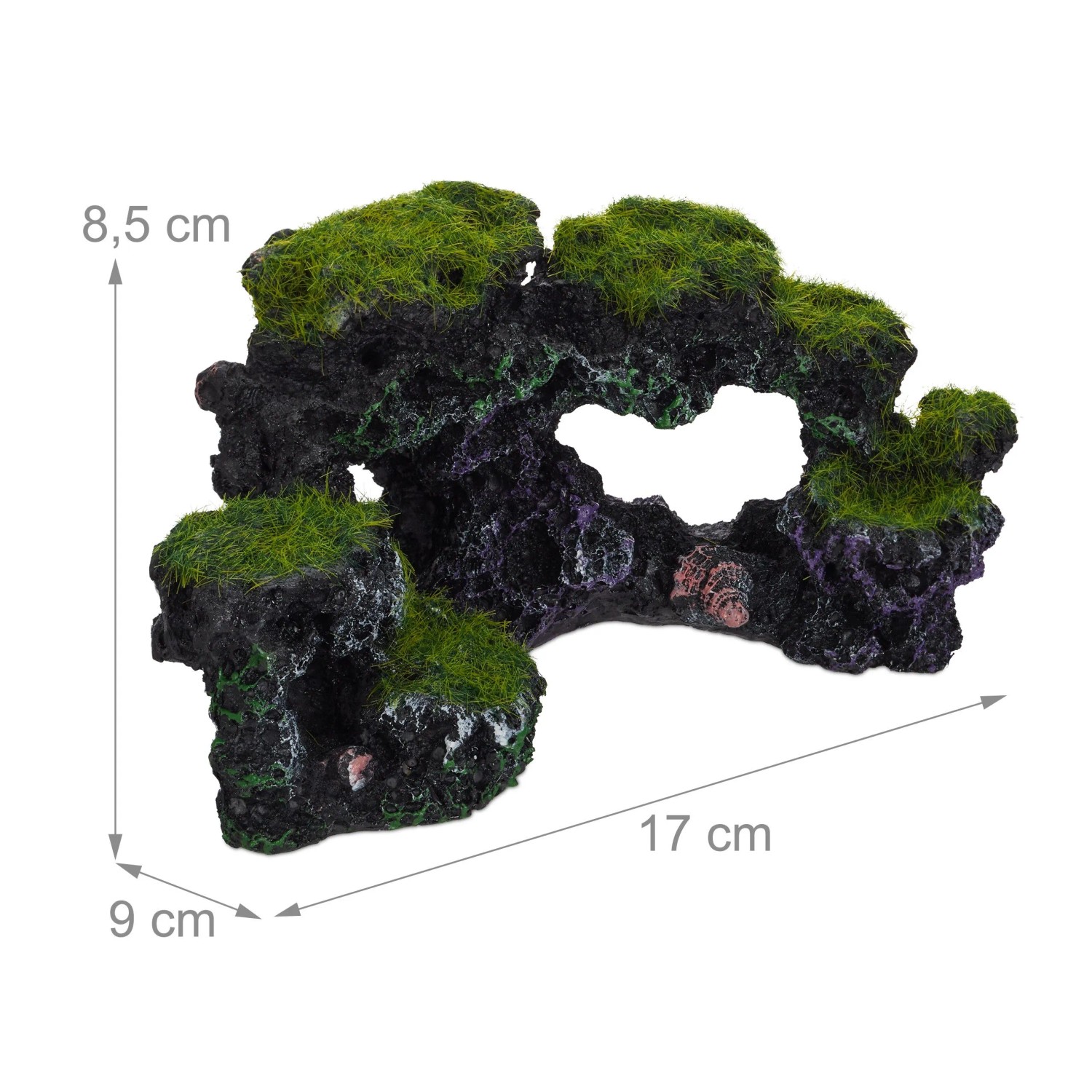 Relaxdays Aquarium Deko Stein Kunstharz Grau mit 3 Löchern 8,5 cm x 17 cm x 9 cm 150 g_4