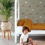 ESTAhome Vliestapete mit braunen und weißen Hunden auf grünem Grund. Dekorative Tapete für Kinderzimmer.
