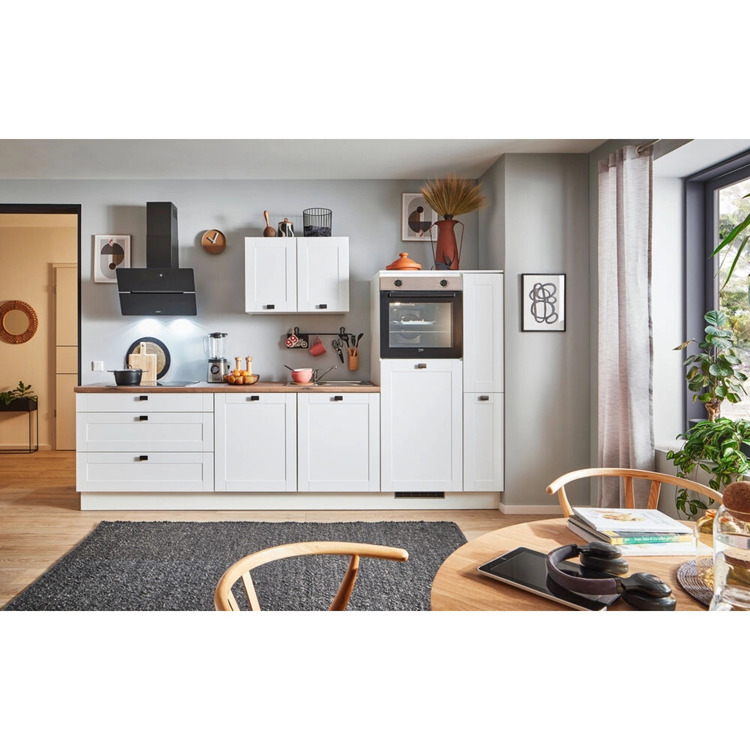 pino Küchenzeile 290 cm Weiß matt Anschlag rechts 1 Geräte-, 1 Apothekersch günstig online kaufen