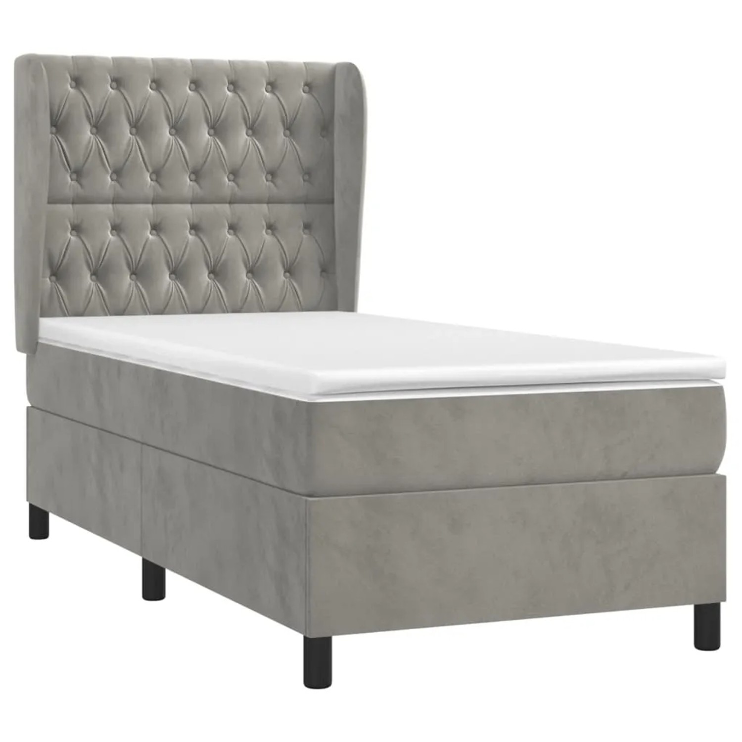 Hellgraues vidaXL Boxspringbett 90x200 cm mit Samtbezug und Matratze.
