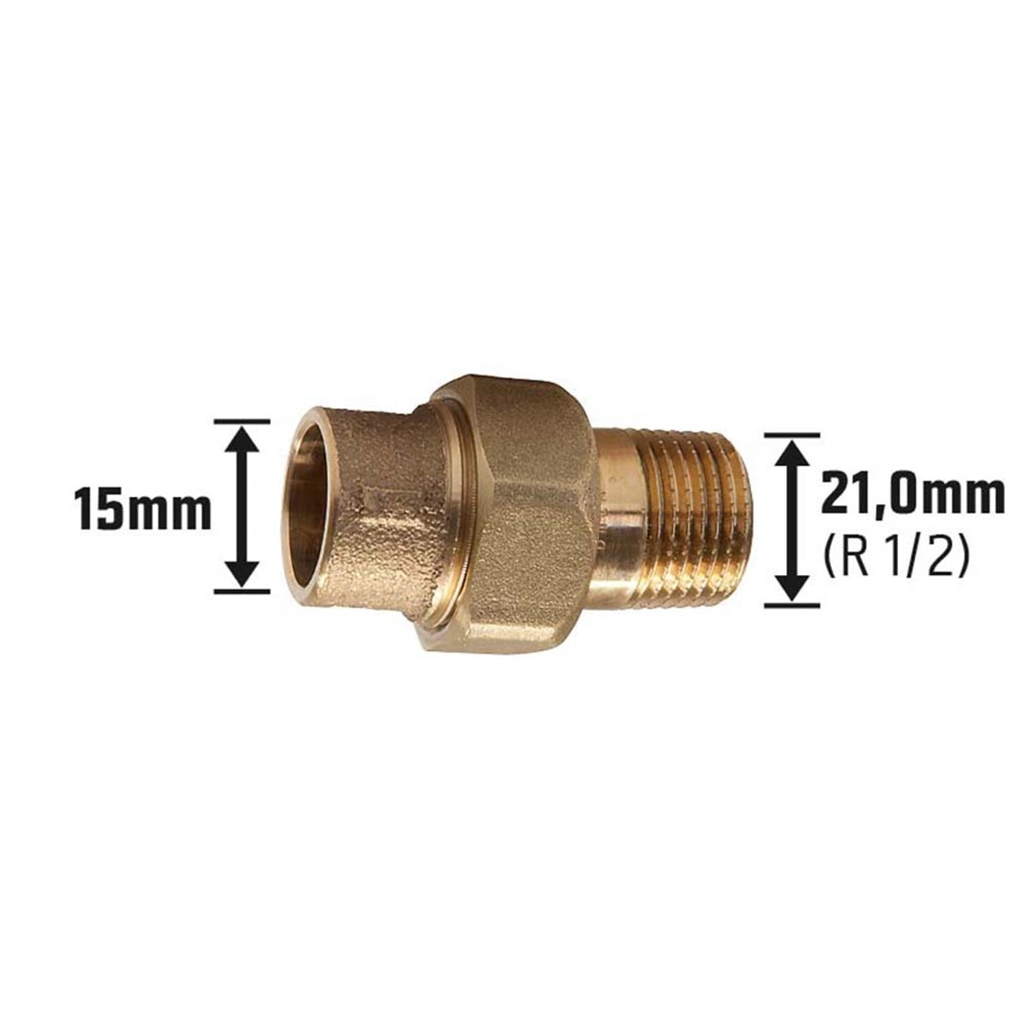 Löt-Verschraubung aus Rotguss, 15 mm x 21 mm (R 1/2), für Kupferrohre.