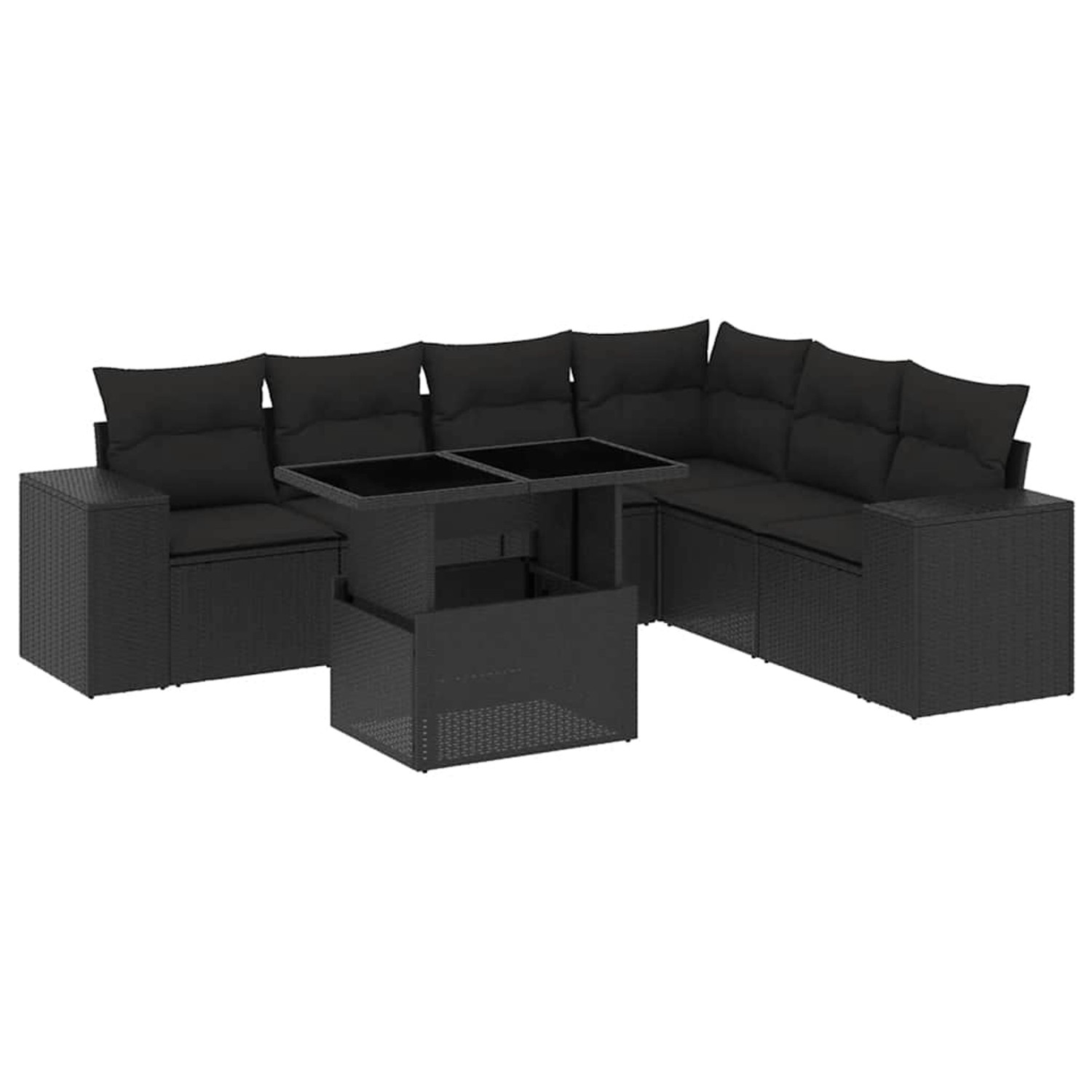 vidaXL 7-Tlg Garten-Sofagarnitur mit Kissen Schwarz Poly Rattan 3269185