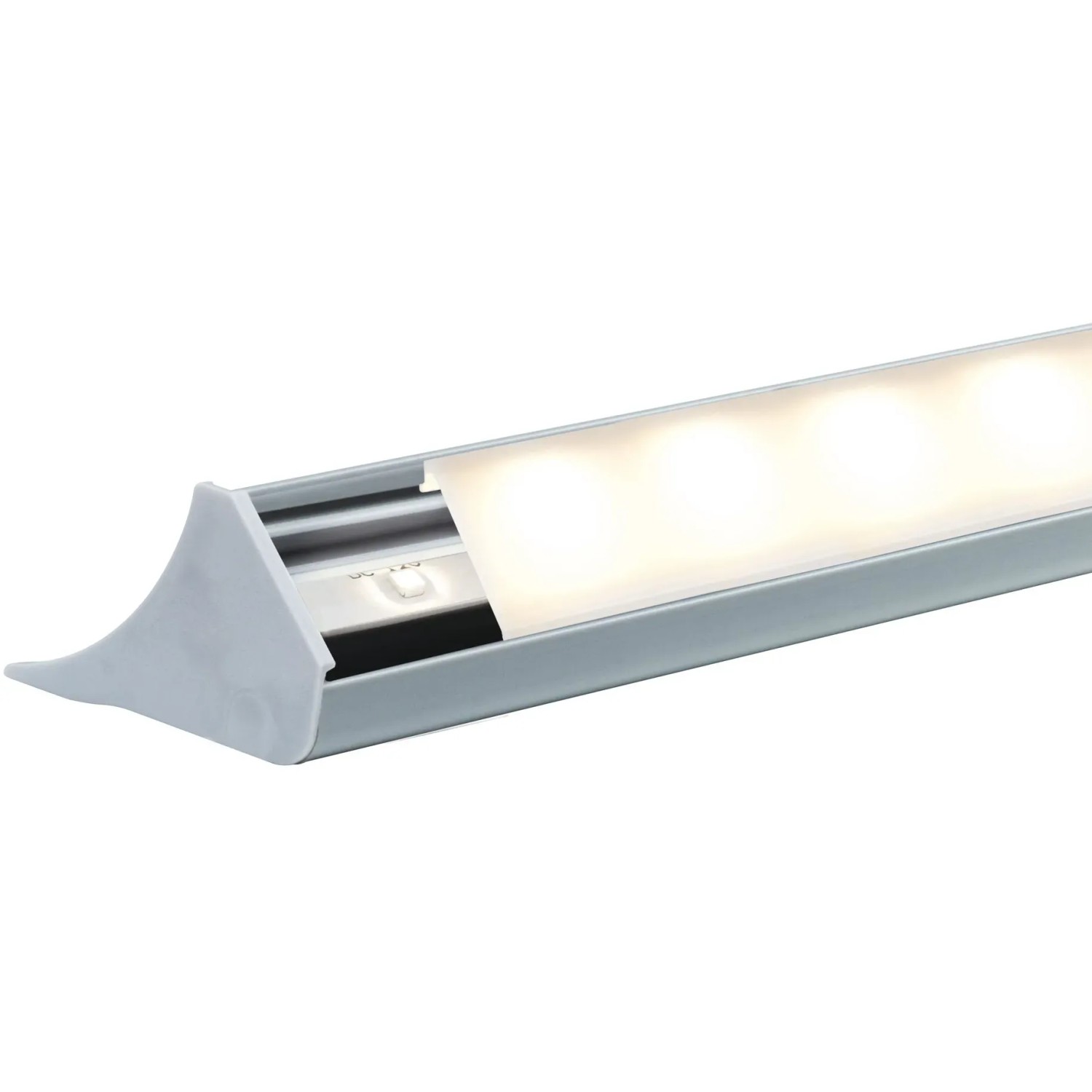 Graues Paulmann Corner Profil, 2 m, mit LED-Streifen und satinierter Abdeckung für indirekte Beleuchtung.