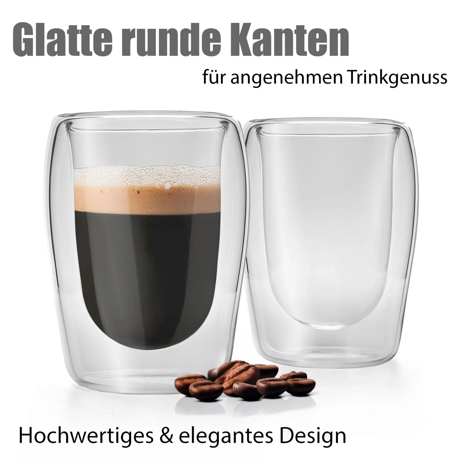BigDean 2 Stück Doppelwandige Espresso Gläser 80 ml in Gastro Qualität Hochwertiges Espresso Glas Espressotassen Glas Set in Geschenkverpackung