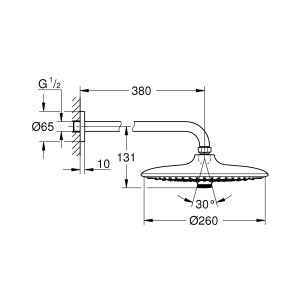 Technische Zeichnung: Grohe Euphoria 260 SmartControl Kopfbrause, Chrom, Maße und Details.