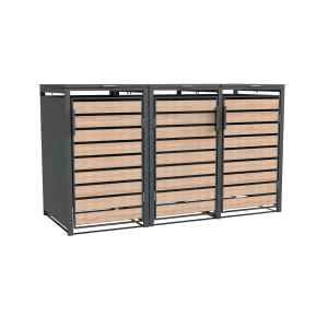 Westmann Mülltonnenbox Lacina für 3 Tonnen (je 240 l) in Anthrazit/Holzoptik.