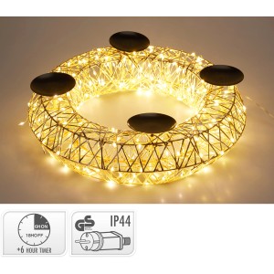 Goldener LED-Adventskranz aus Eisen, 38 cm, mit 4 Kerzenhaltern und warmweißen Lichtern.