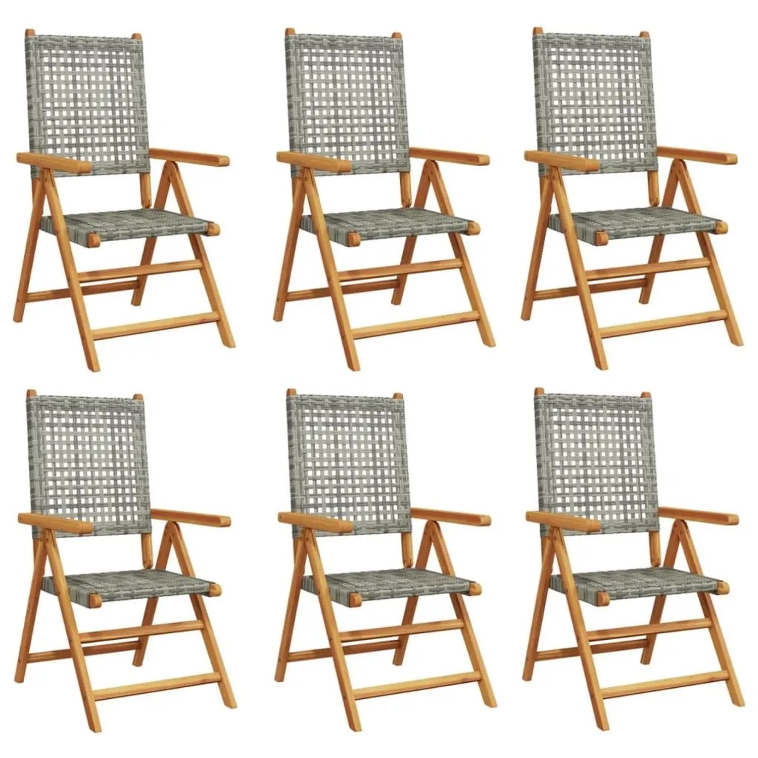 vidaXL Gartenstuhl Verstellbar 6 Stk Grau Poly Rattan Massivholz 3214524 günstig online kaufen