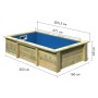 Karibu Holzpool Triton, kesseldruckimprägniert, mit blauer Folie und Maßangaben.