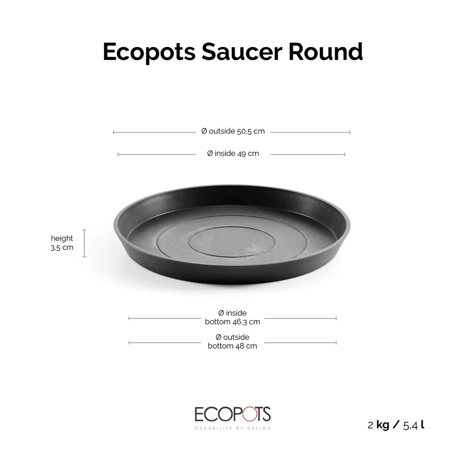 Dunkelgrauer Ecopots Untersetzer, Ø 60 cm, für Innen- und Außenbereich.