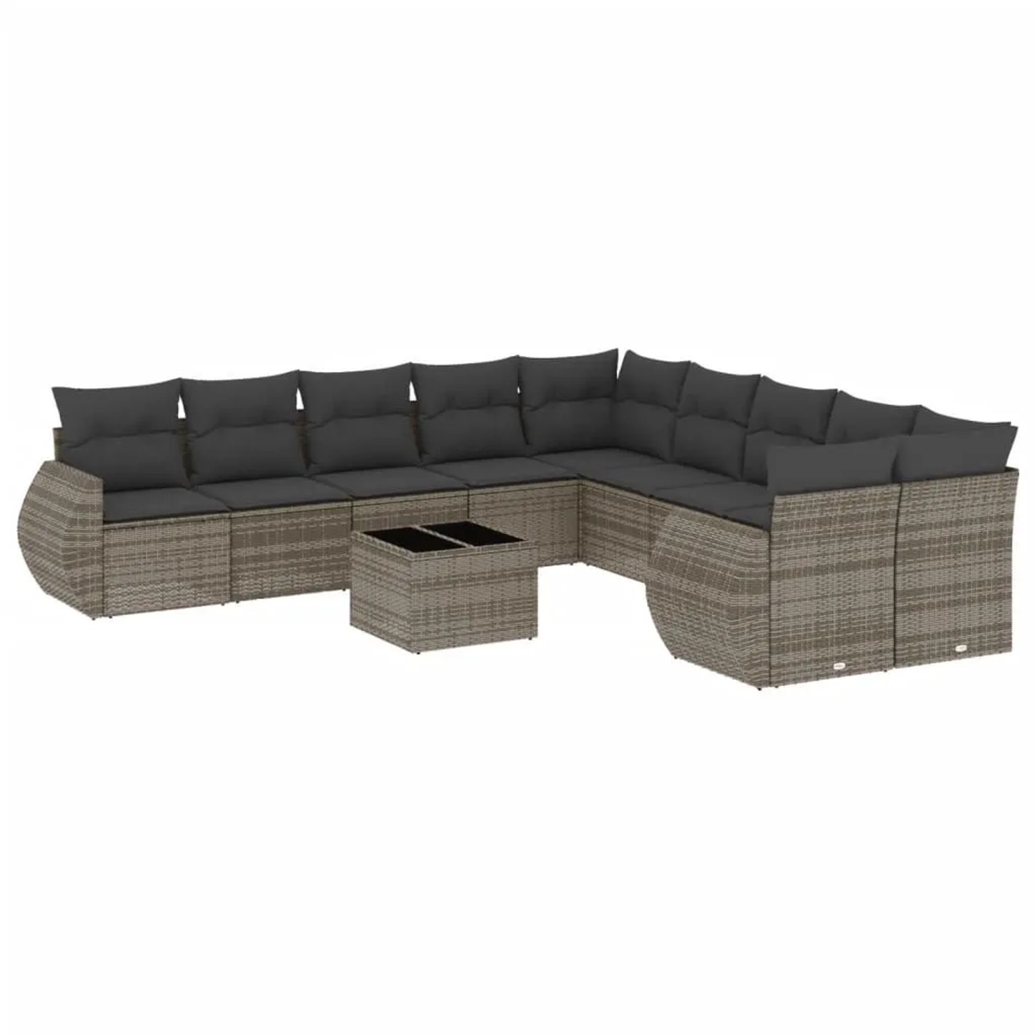 vidaXL 11-Tlg Garten-Sofagarnitur mit Kissen Grau Poly Rattan 3221919