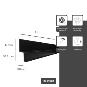 Daprona Noppenbahnprofil 20x 2m x 13,8mm PVC Schwarz Wandanschlussleiste