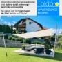 Toldoro Sonnensegelmast 2,5m aus Edelstahl mit Sonnensegel und Bodenhülse im Garten.
