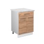 Vicco Küchenunterschrank Fame-Line, Eiche/Weiß mit Marmor Arbeitsplatte, 60 cm.