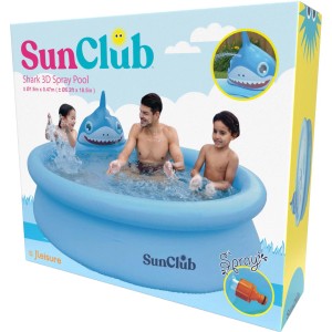 Avenli Aufblasbarer Pool mit Hai-Design, Ø 190 cm, mit spielenden Personen im Karton