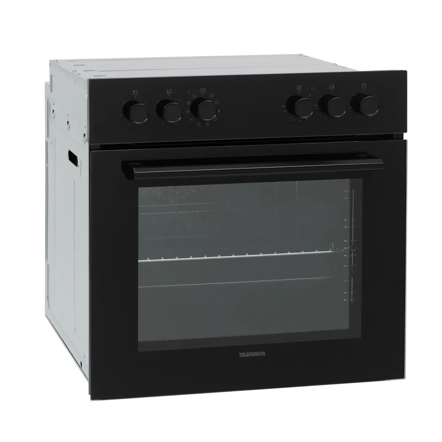 Telefunken Einbauherd-Set mit schwarzem Backofen, Grill, Umluft und Glaskeramik-Kochfeld.