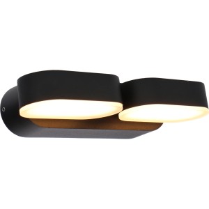 Schwarze LED Außenwandleuchte Oval 340° mit zwei Leuchten für die Hauswand.