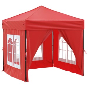 Rotes, faltbares Partyzelt 2x2 m mit Seitenwänden und Fenster für Gartenpartys.