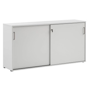 Schildmeyer Schiebetürenschrank Serie 1500, lichtgrauer Aktenschrank mit zwei abschließbaren Schiebetüren.