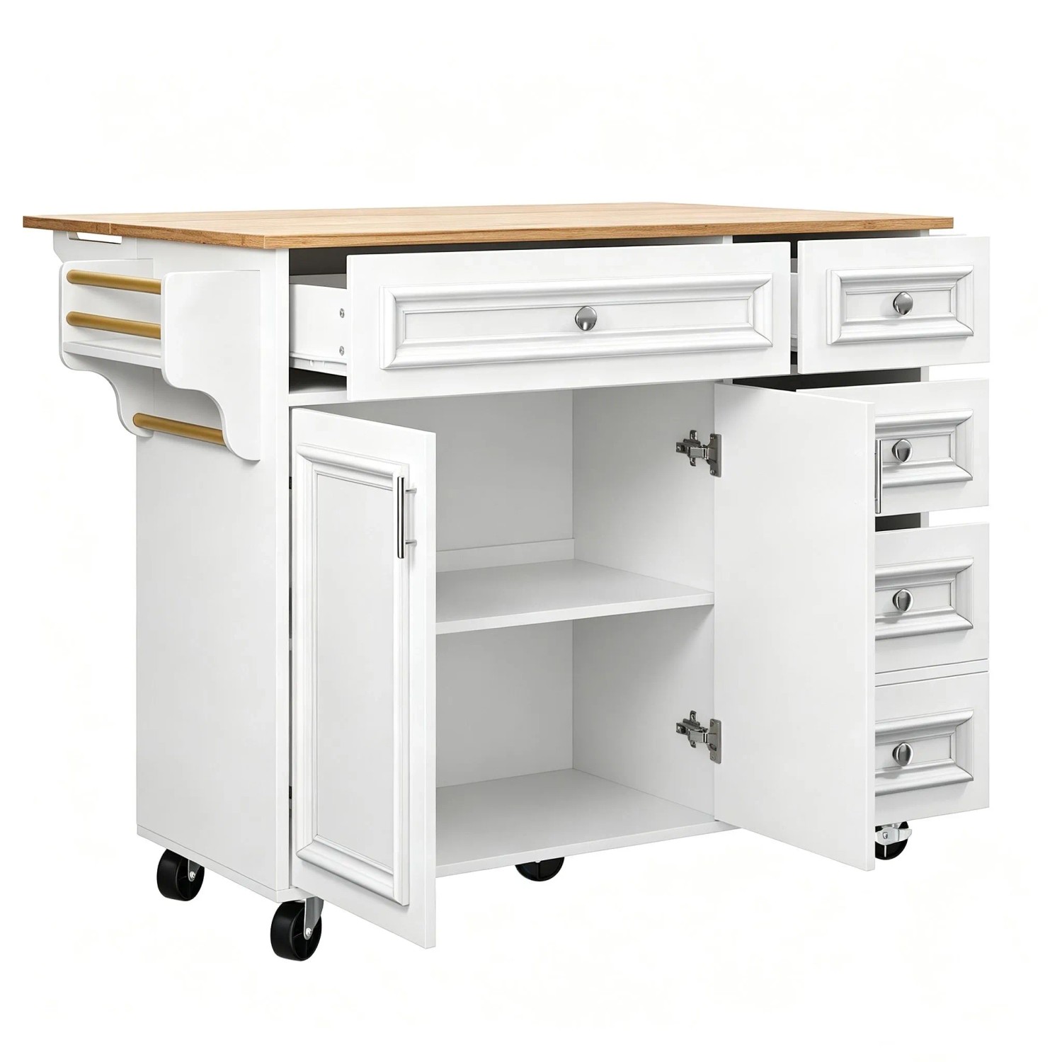 okwish Kücheninsel mit Abnehmbarem Servierwagen Stauraum Küche 110 x 45 x 92 cm Weiß