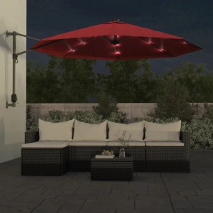 vidaXL Wand-Sonnenschirm mit LEDs Knallrot 290 cm 362895