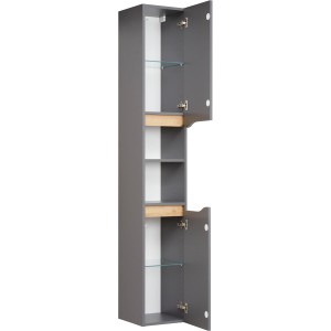 Pelipal Bad-Hochschrank Quickset 357, Quarzgrau Matt Touch, 30 cm breit, mit offenen und geschlossenen Fächern.