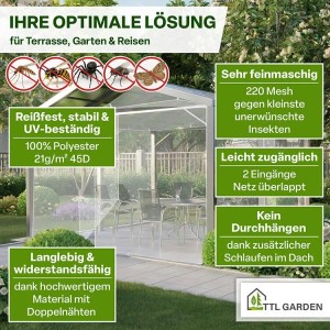 TTL GARDEN Moskitonetz DELUXE XL, 300x300x250cm, feinmaschig für optimalen Insektenschutz.