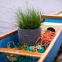 Grauer Capi Topf Waste Rib 35x34 cm mit Pflanze im Boot, hergestellt aus recyceltem Material.