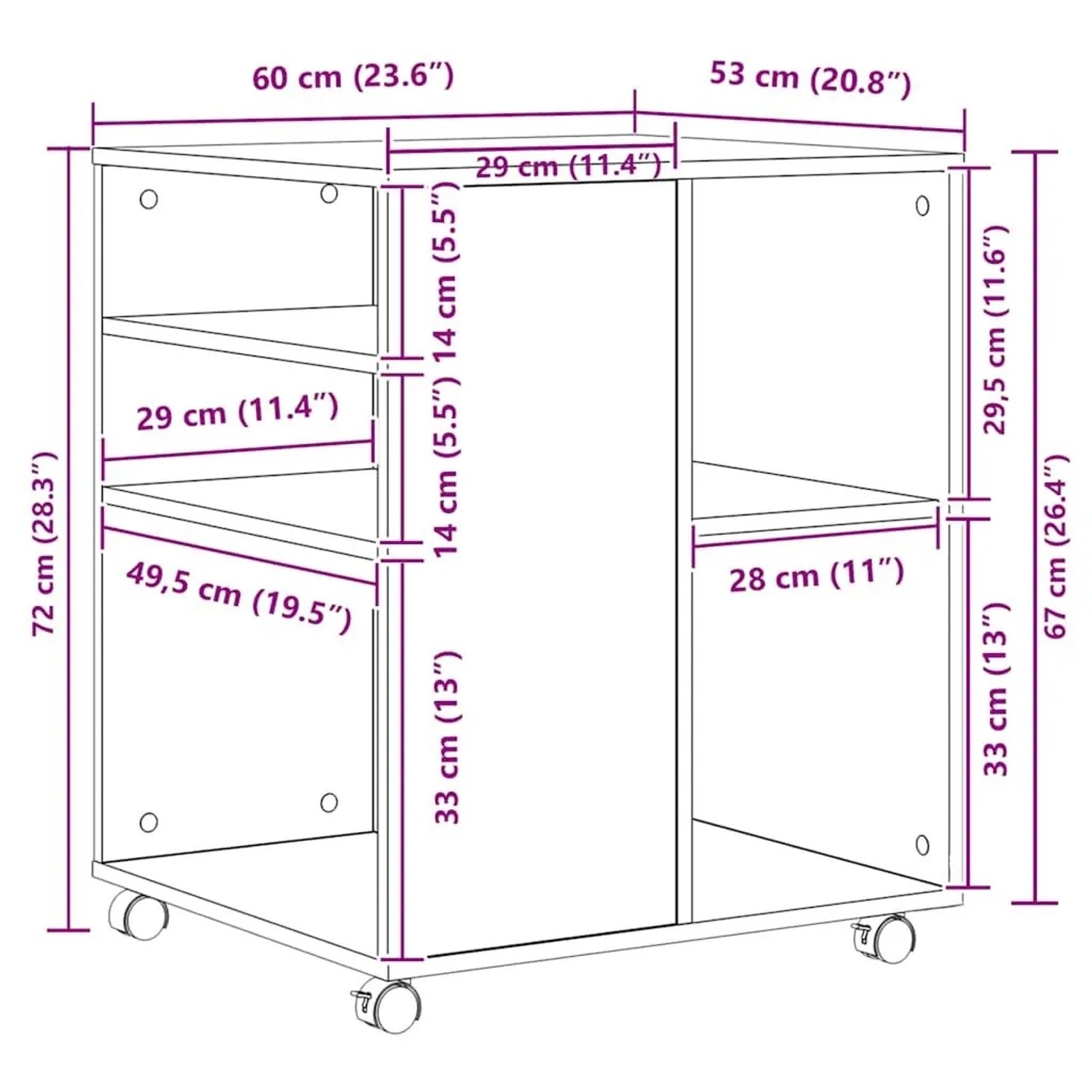 vidaXL Rollschrank Artisan-Eiche, Holzwerkstoff, 60x53x72 cm, mit Rollen. Wohnzimmerschrank.