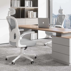 Rattantree Ergonomischer Bürostuhl mit Höhenverstellung Kopfstütze Armlehnen und Lendenstütze Grau