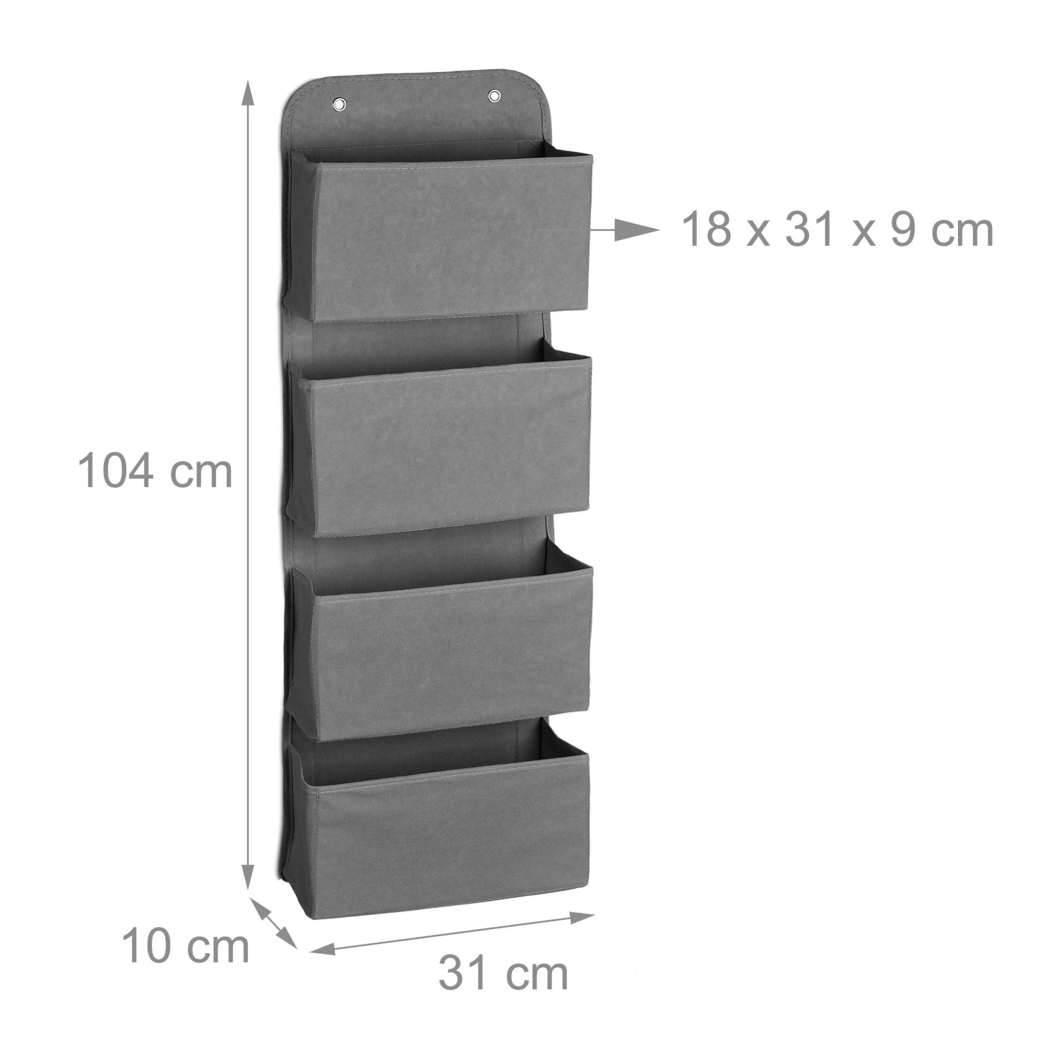 Relaxdays Hängeorganizer Vlies Grau 4 Fächer Faltbar 104 cm x 31 cm x 10 cm 0,6 kg_4