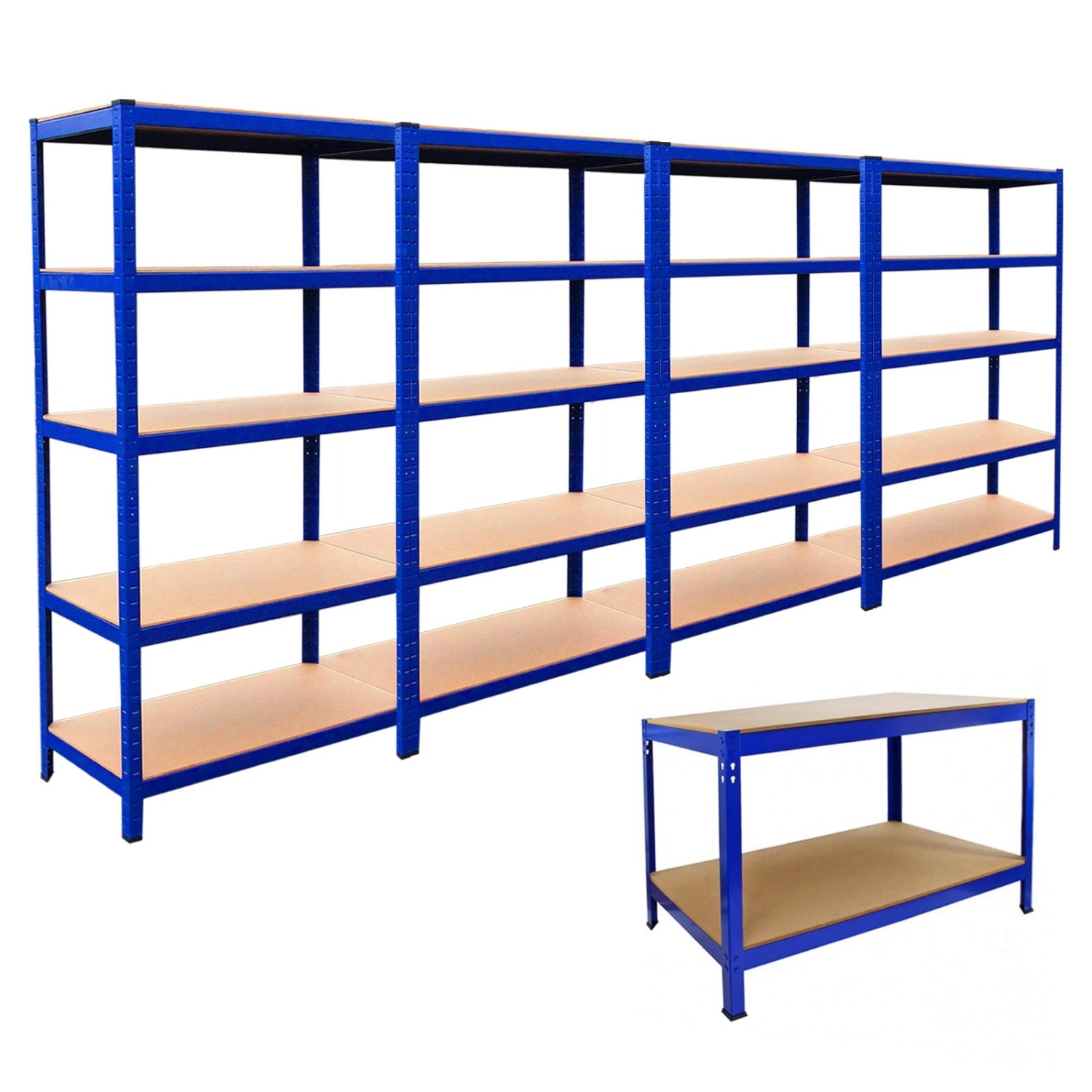 Monstershop 4x T-Rax Lagerregal 90cm Blau & Q-Rax Werkbank 120cm Blau im Se günstig online kaufen