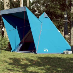 Blaues vidaXL Tipi-Familienzelt für 6 Personen beim Camping im Grünen.