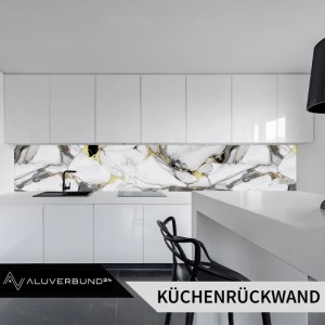 Hochglanz Küchenrückwand Onyx-Gold Marmor Optik, 122x244cm. Elegante Wandpaneele für Küche und Bad.